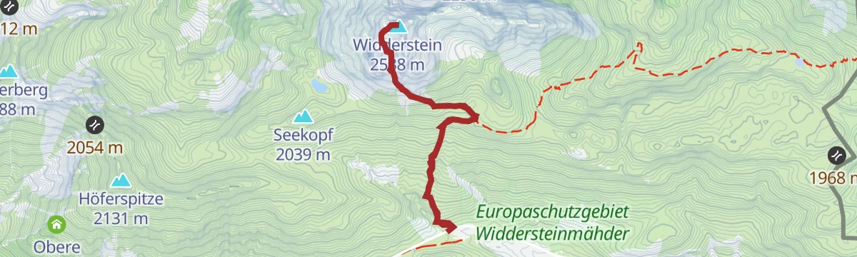 Route map: Warth | Widderstein (2.533 m)